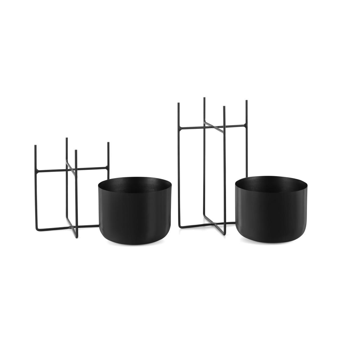 Salix Set of 2 Large Planters with Stands, Black – image 5