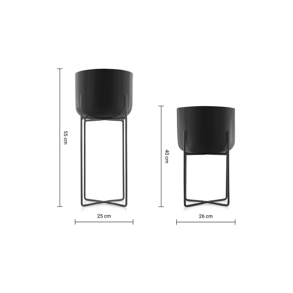 Salix Set of 2 Large Planters with Stands, Black – image 7