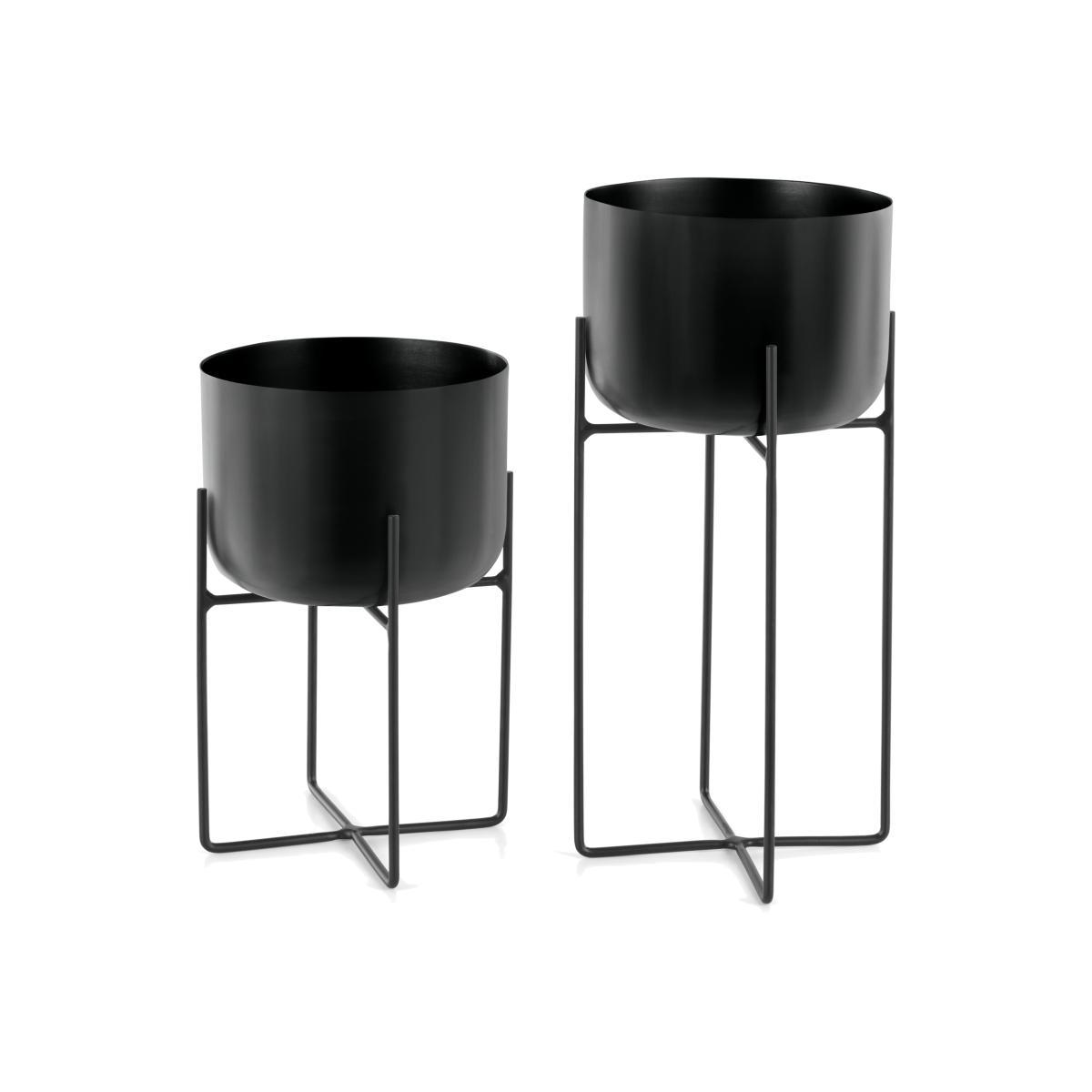 Salix Set of 2 Large Planters with Stands, Black – image 1