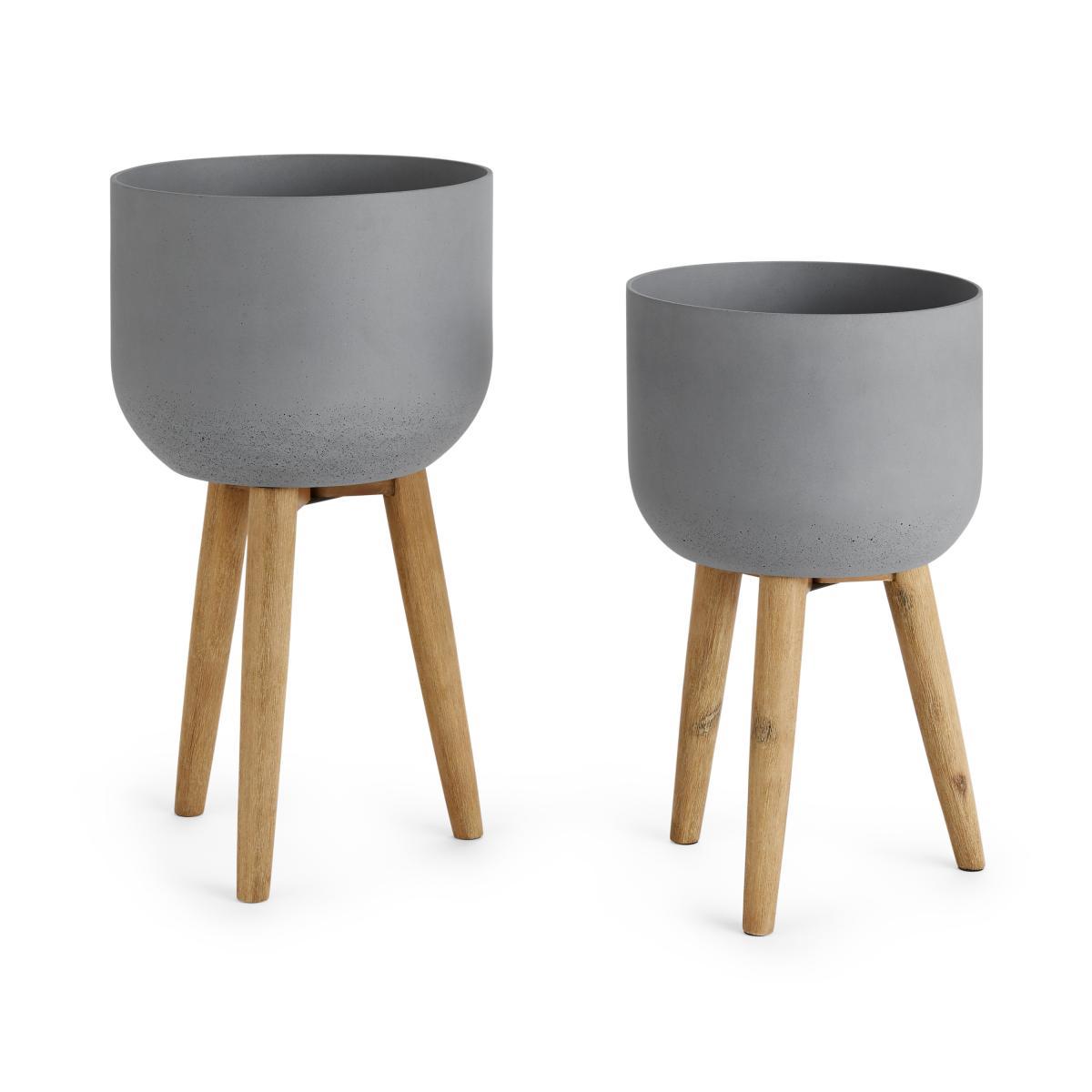 Allo Large Poly Resin Set of 2 Plant Pots, Concrete Grey – image 2