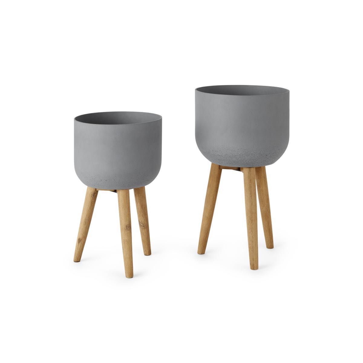Allo Large Poly Resin Set of 2 Plant Pots, Concrete Grey – image 3