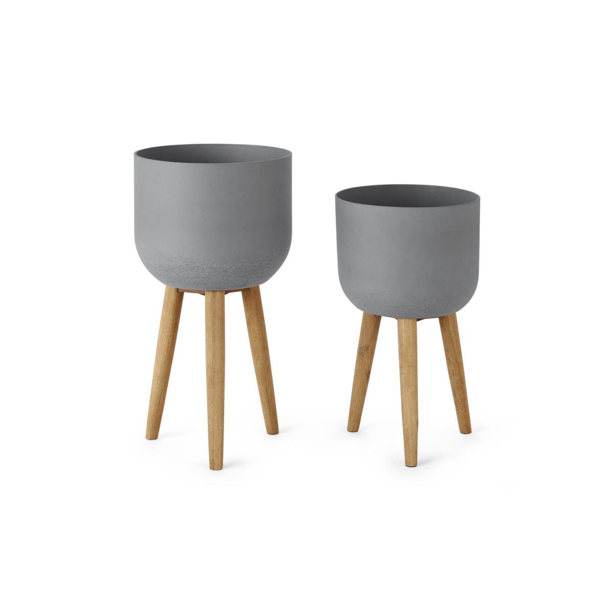 Allo Large Poly Resin Set of 2 Plant Pots, Concrete Grey – image 6