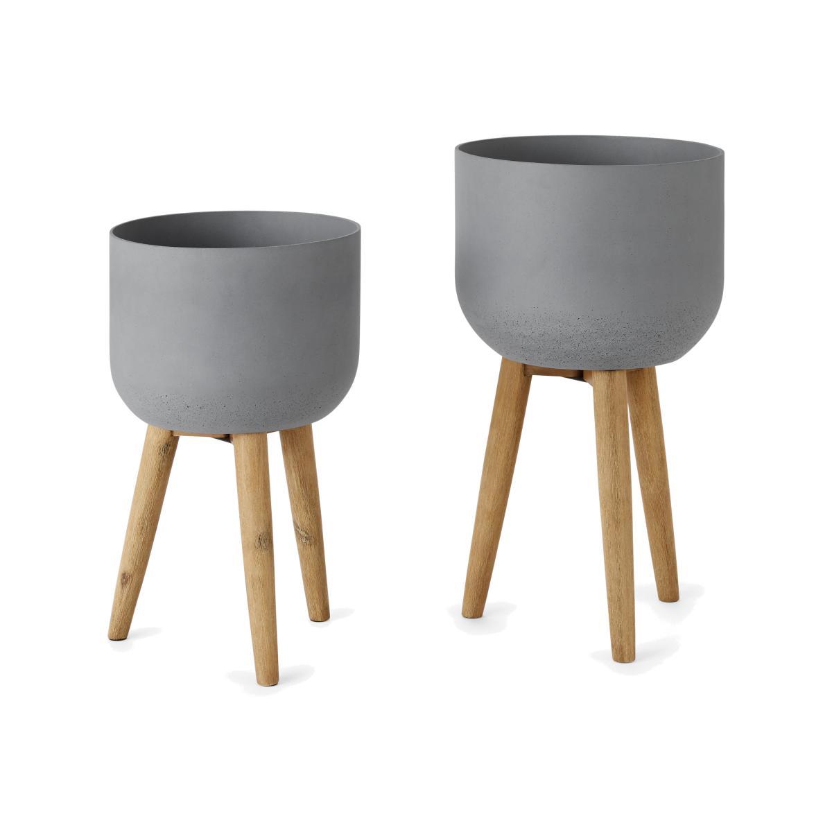 Allo Large Poly Resin Set of 2 Plant Pots, Concrete Grey – image 1