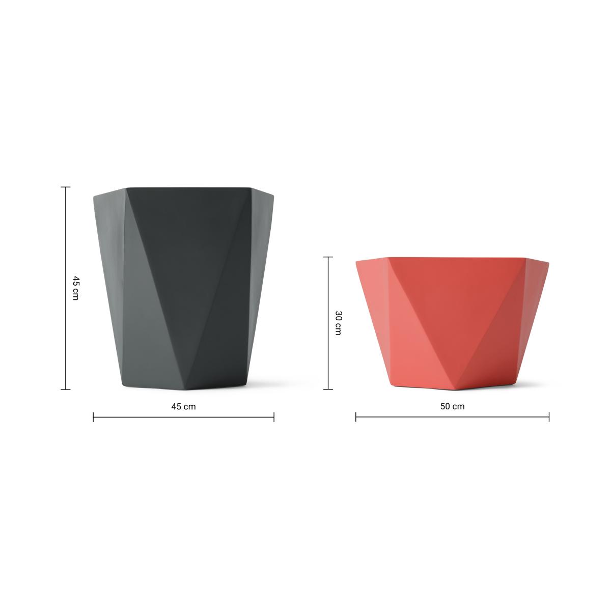 Baloo Set of 2 Geometric Tall Fibreglass Planters, Coral Pink & Dark Grey – image 2