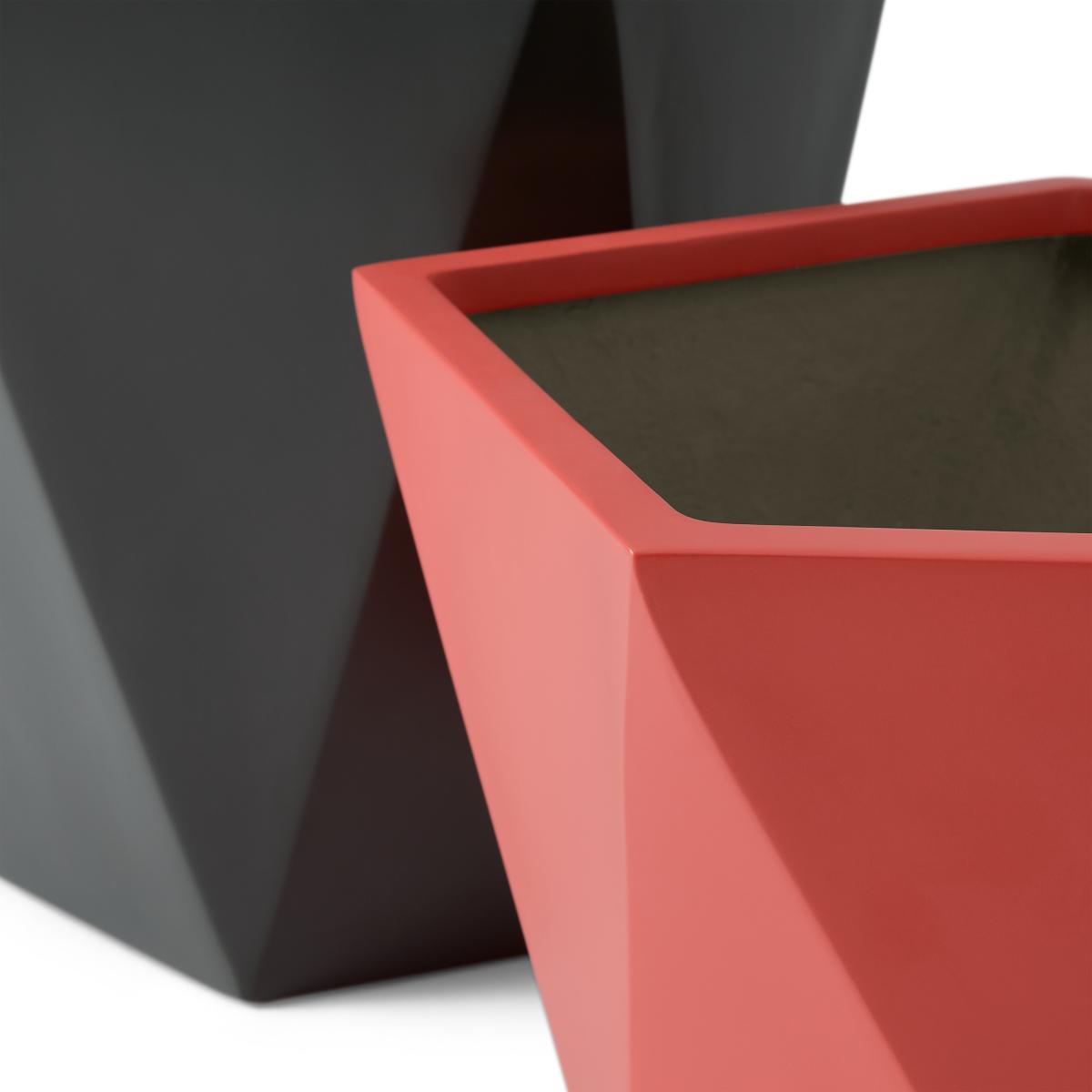 Baloo Set of 2 Geometric Tall Fibreglass Planters, Coral Pink & Dark Grey – image 4