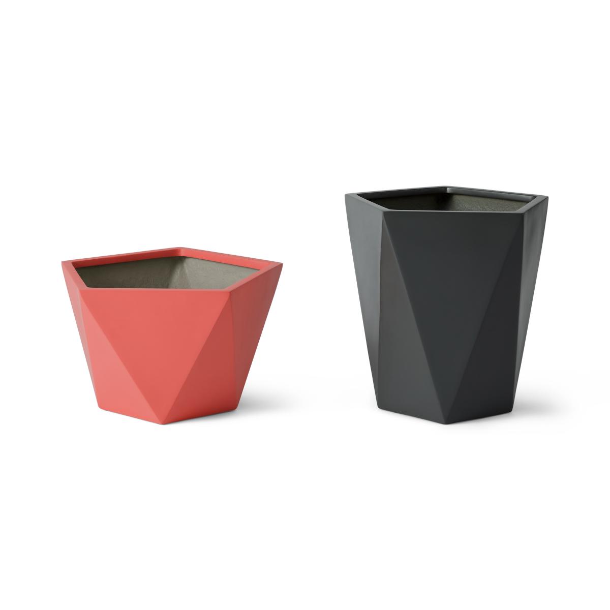 Baloo Set of 2 Geometric Tall Fibreglass Planters, Coral Pink & Dark Grey – image 5