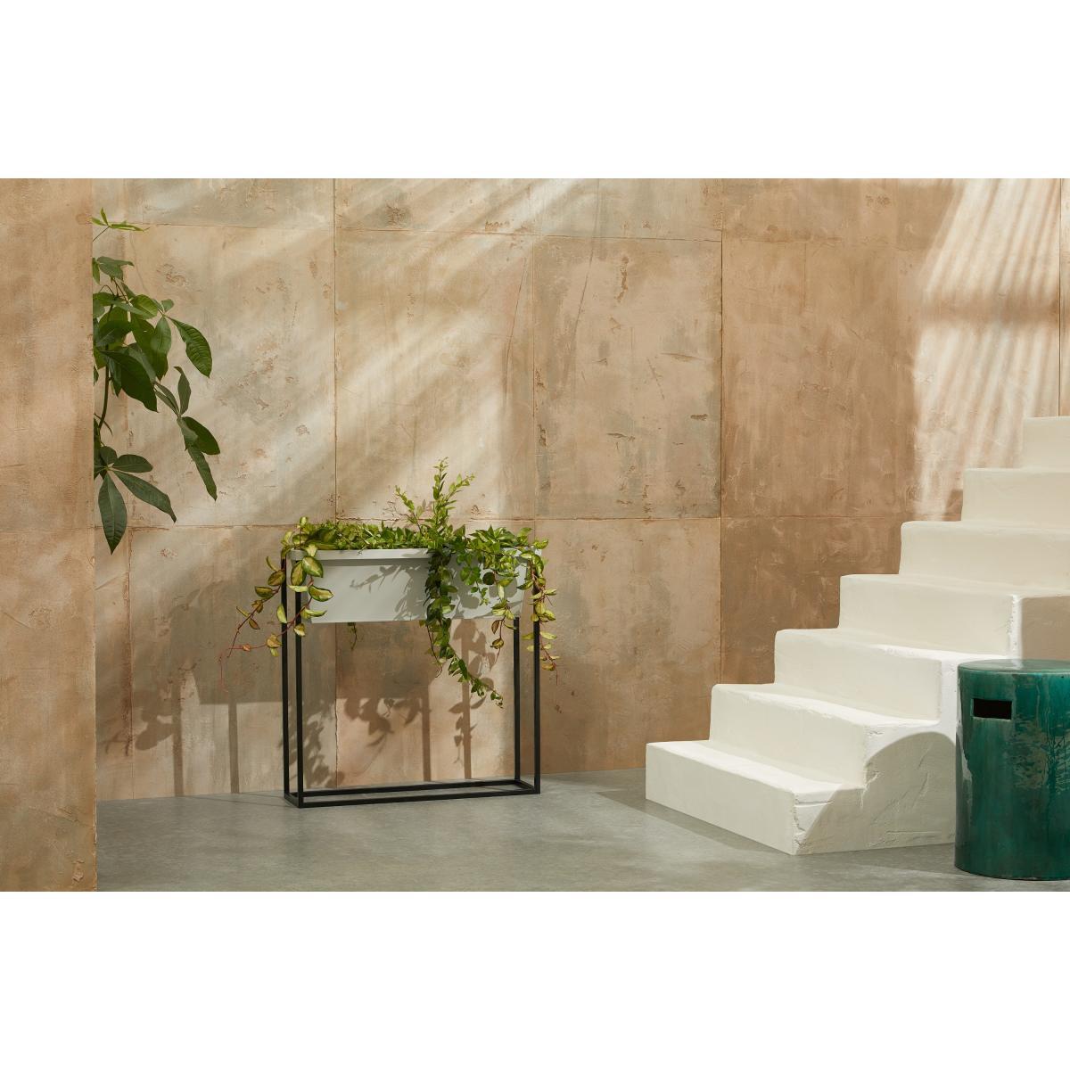 Noor Galvanized Iron Free Standing Rectangular Plant Stand, Stone & Black – image 3