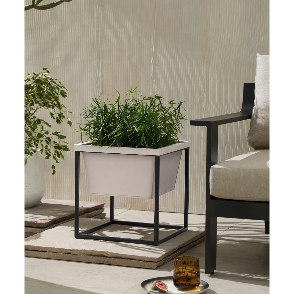 Noor Low Planter Stand, Stone & Black – image 3