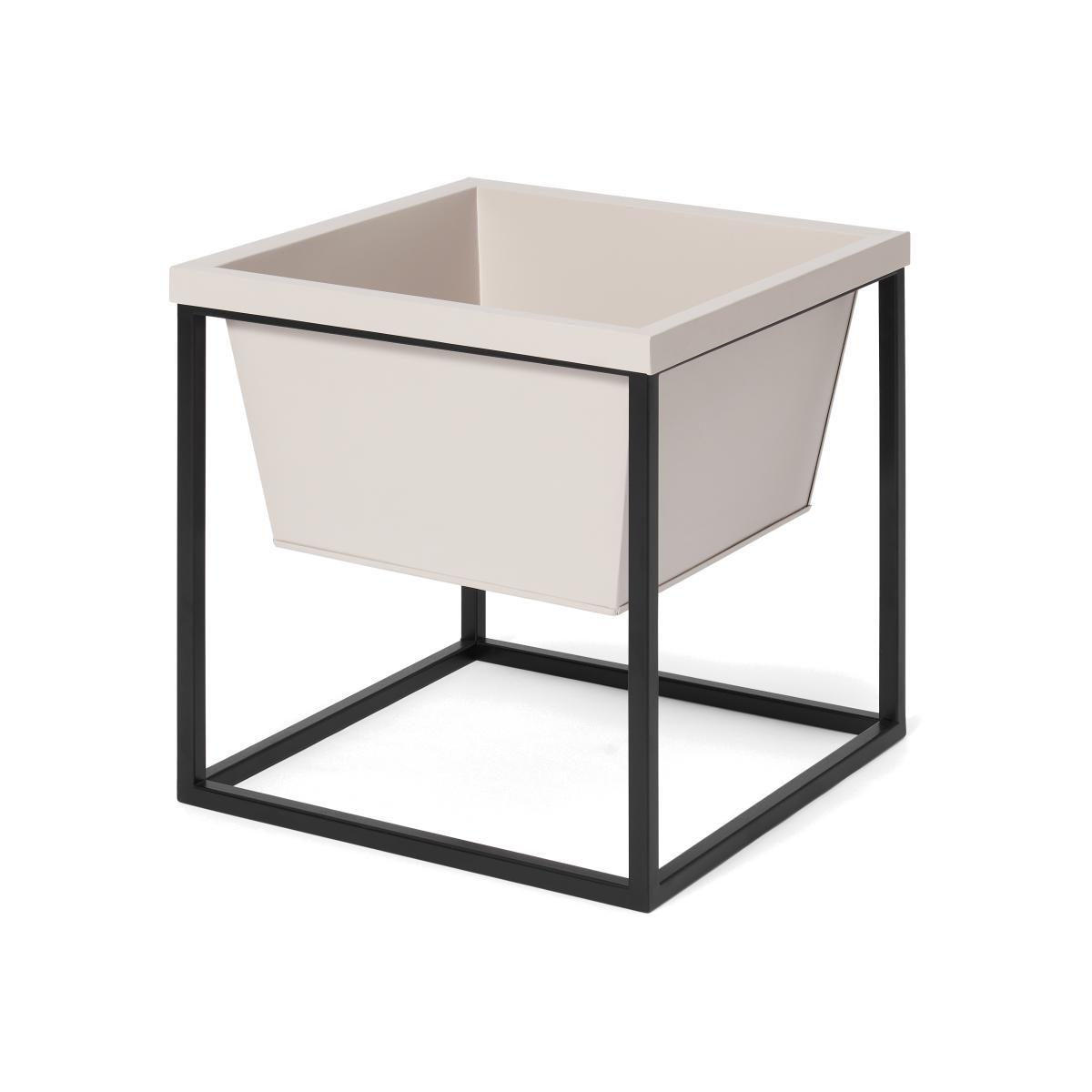 Noor Low Planter Stand, Stone & Black – image 1