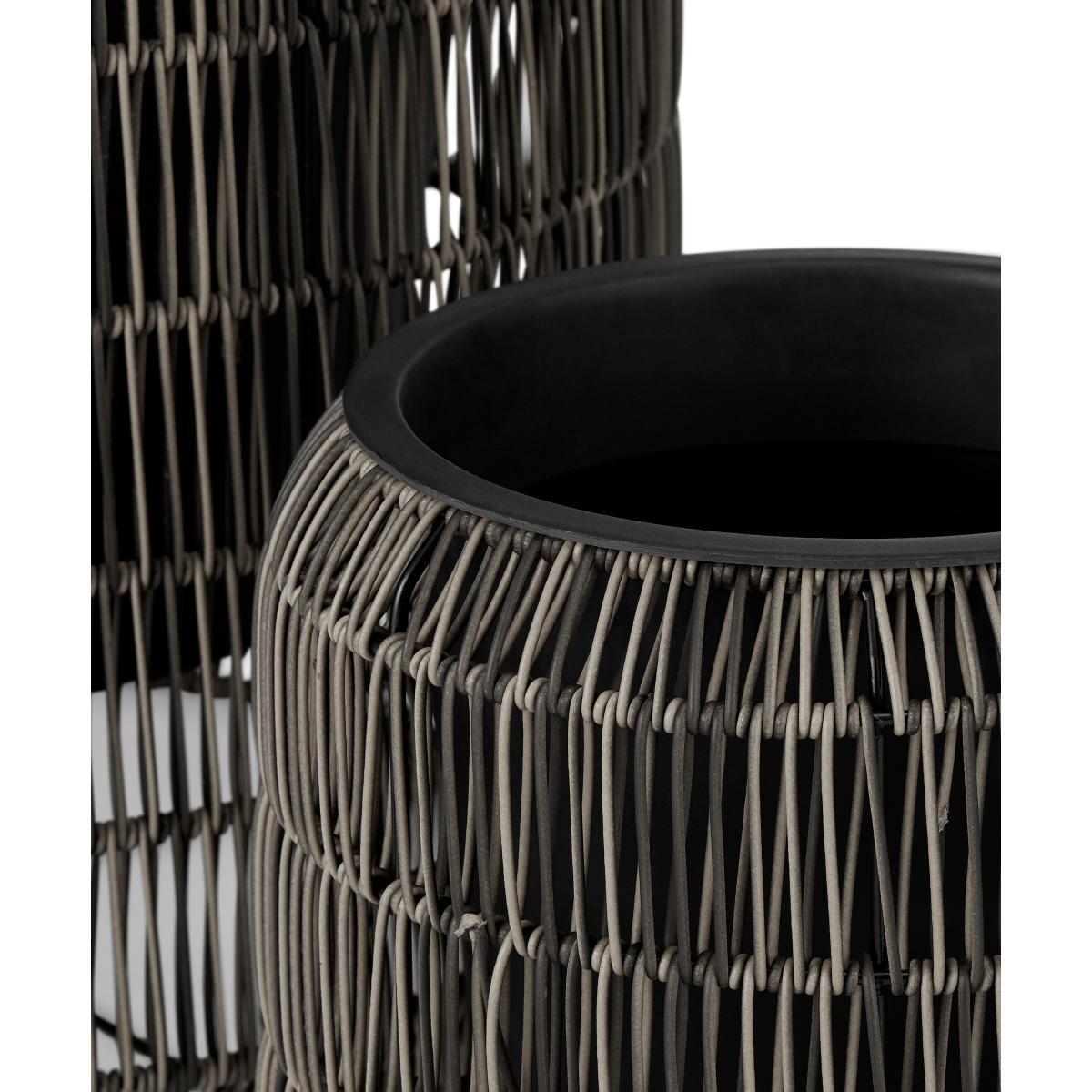 Nadda Set of 2 Round Polyrattan Plant Stands, Brown – image 4