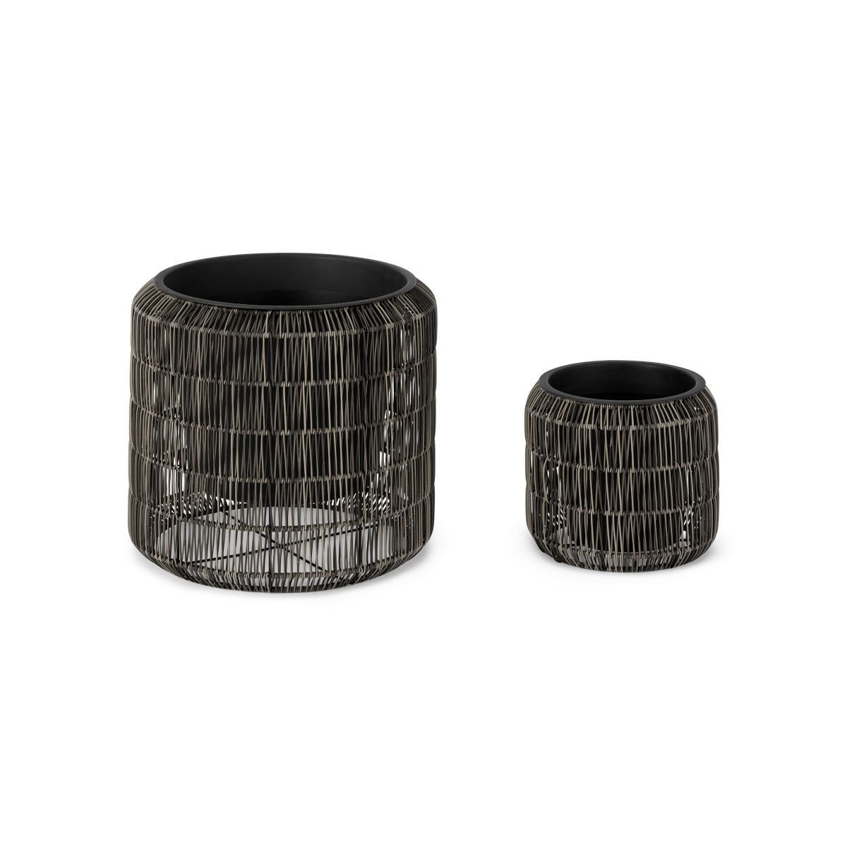 Nadda Set of 2 Round Polyrattan Plant Stands, Brown – image 5