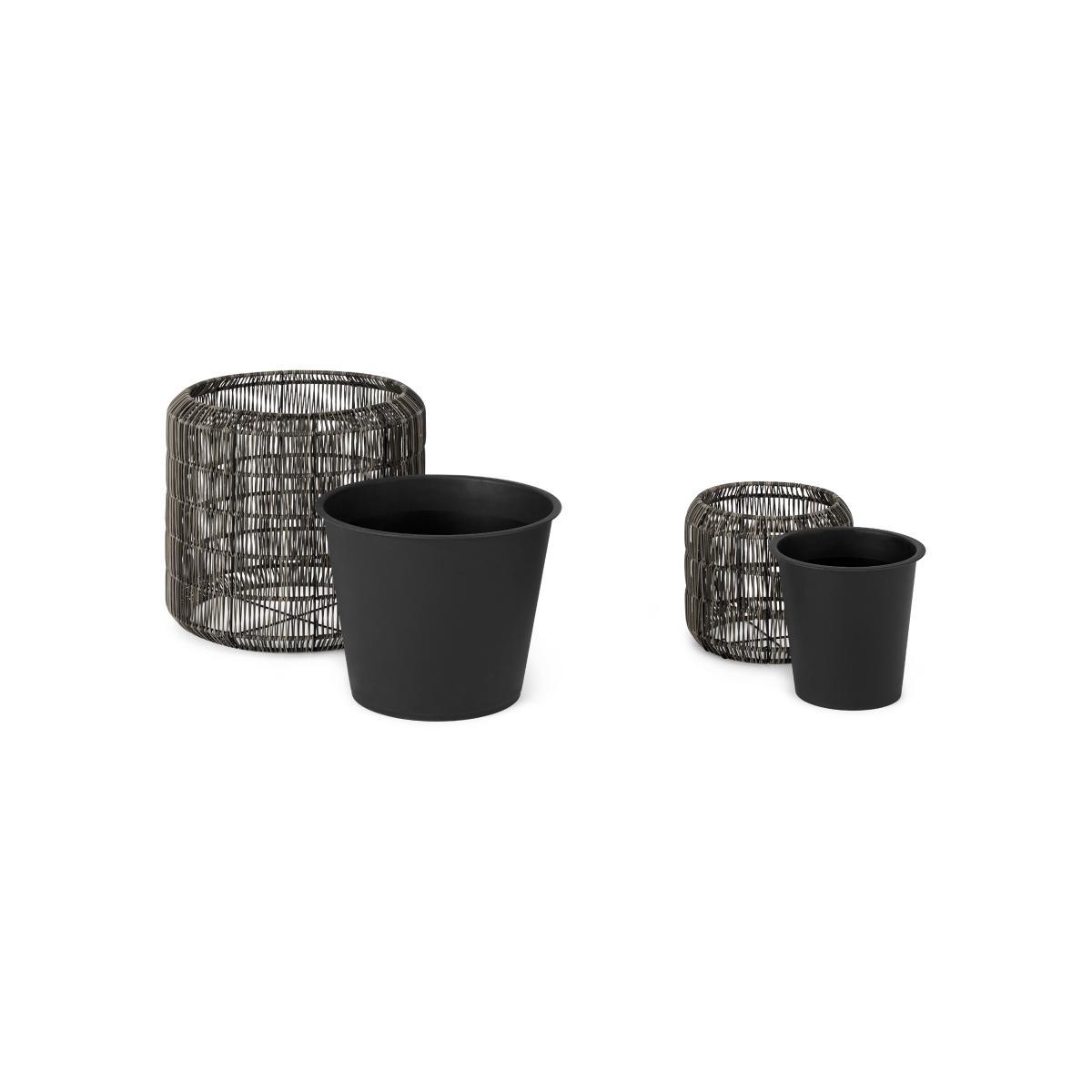 Nadda Set of 2 Round Polyrattan Plant Stands, Brown – image 6