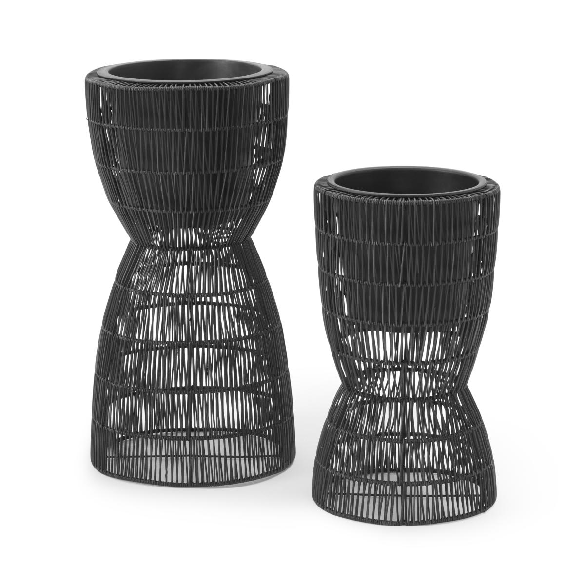 Takea Set of 2 Tall Planters, Black Weave – image 2