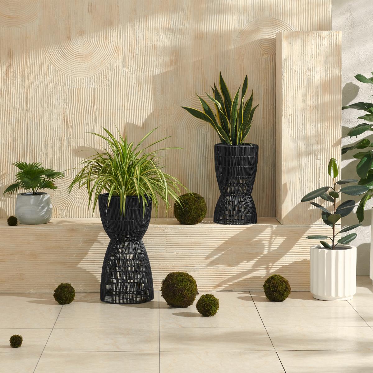 Takea Set of 2 Tall Planters, Black Weave – image 4