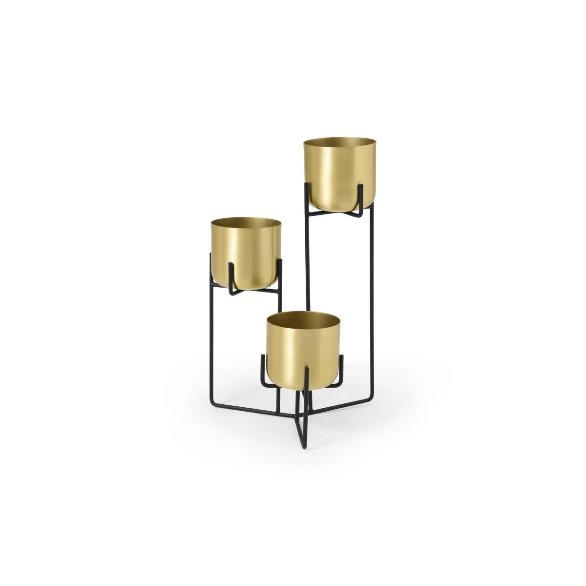 Salix Set of 3 Tiered Planters with Stands, Brass & Black – image 2