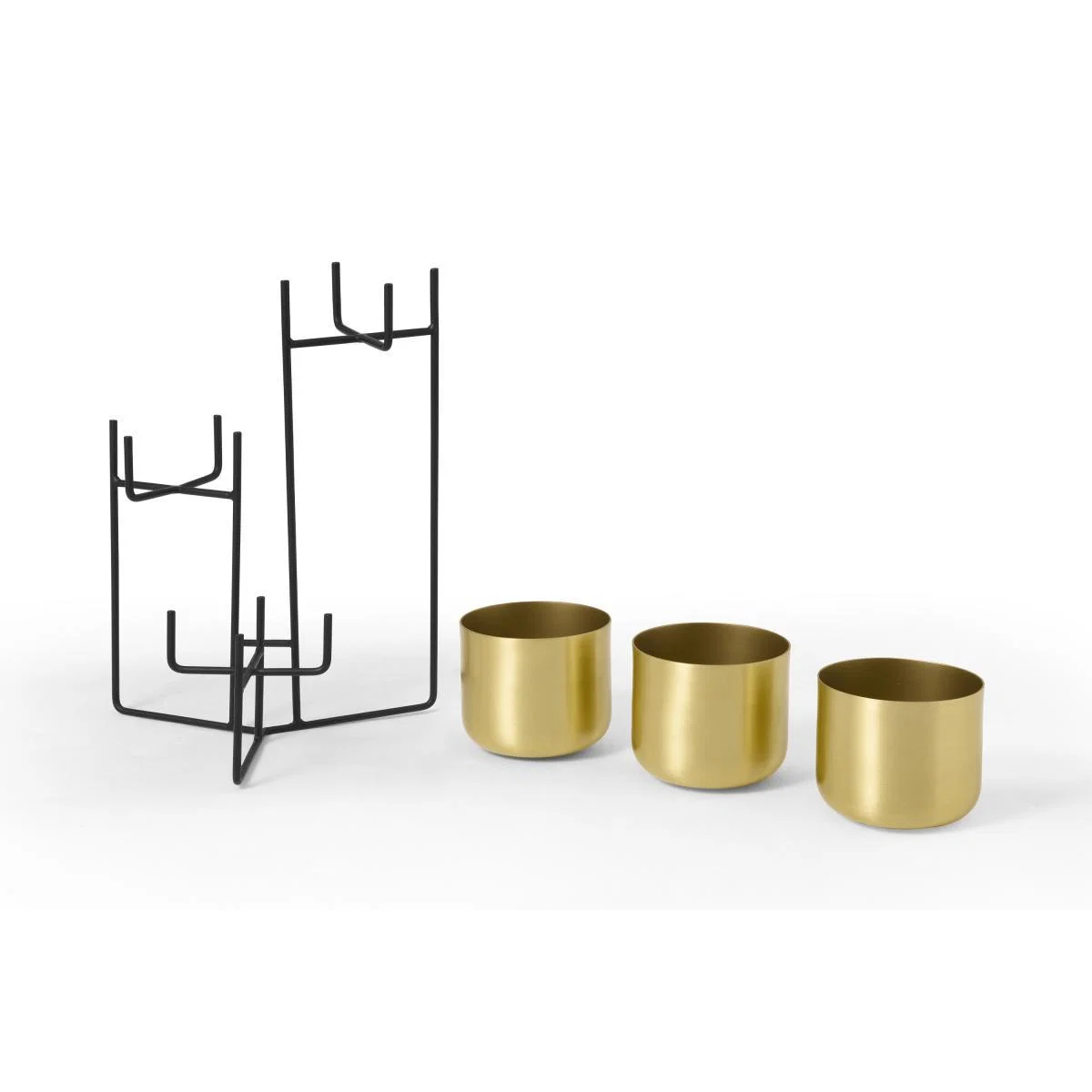 Salix Set of 3 Tiered Planters with Stands, Brass & Black – image 4
