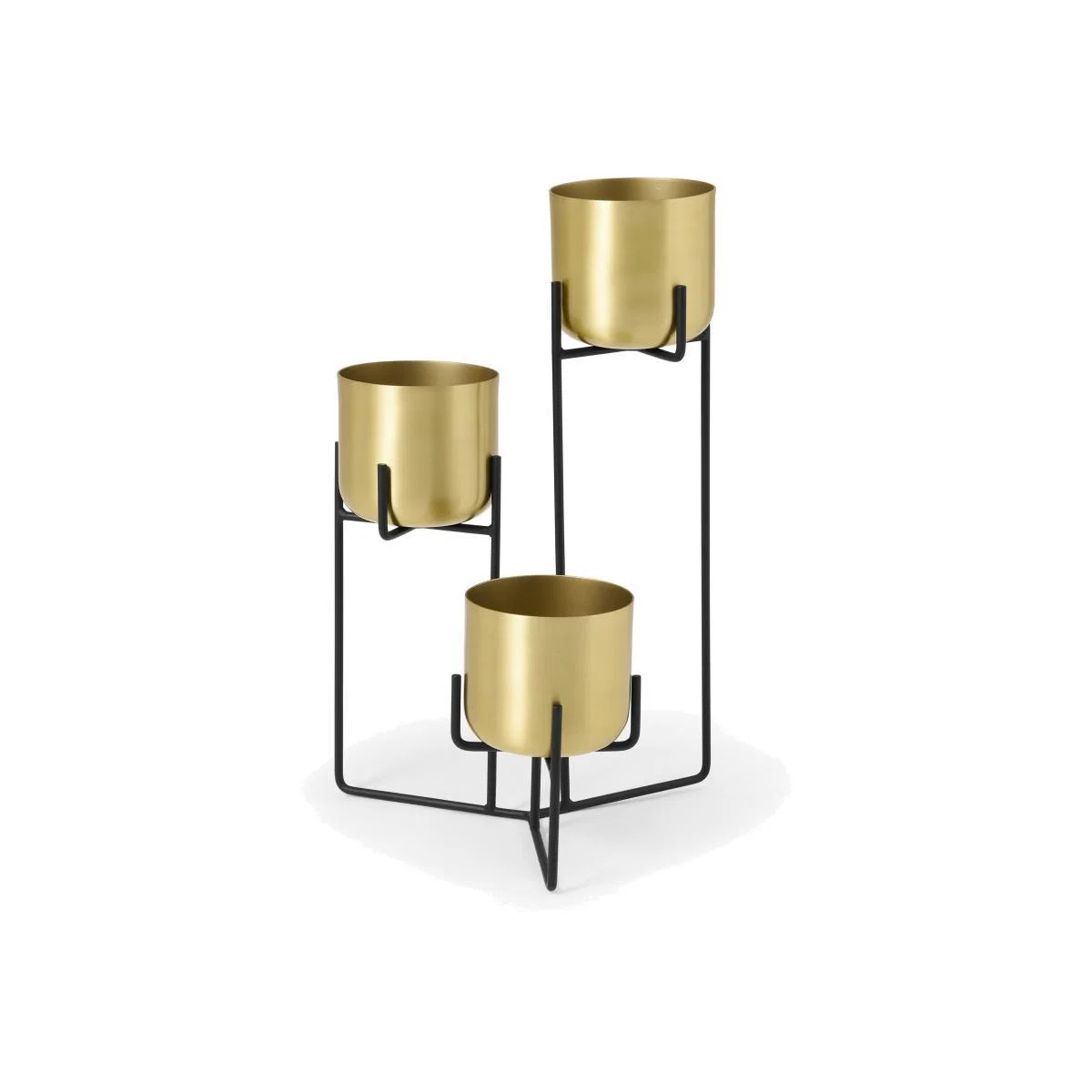 Salix Set of 3 Tiered Planters with Stands, Brass & Black – image 1