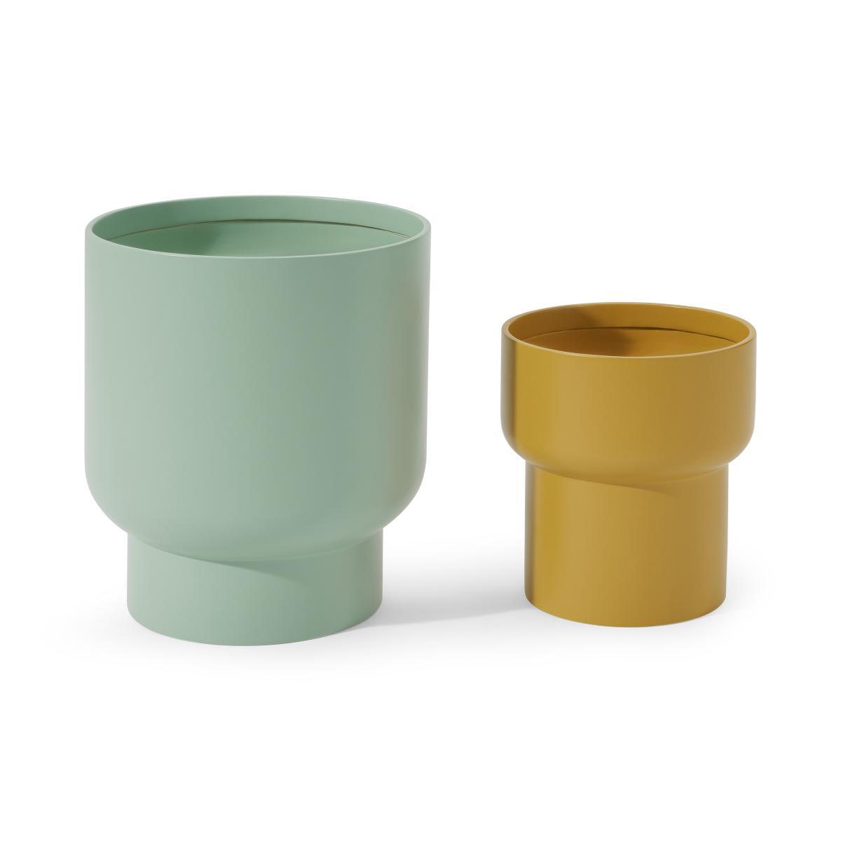 Shalin Set of 2 Round Planters, Large, Mint & Mustard Fibreglass – image 2