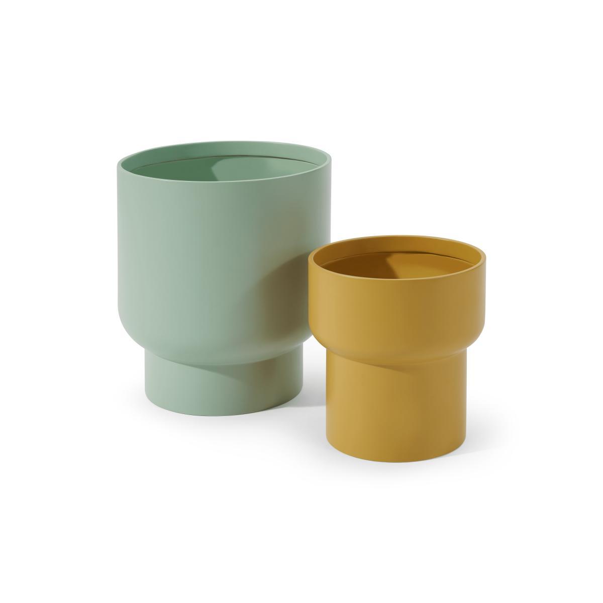 Shalin Set of 2 Round Planters, Large, Mint & Mustard Fibreglass – image 3