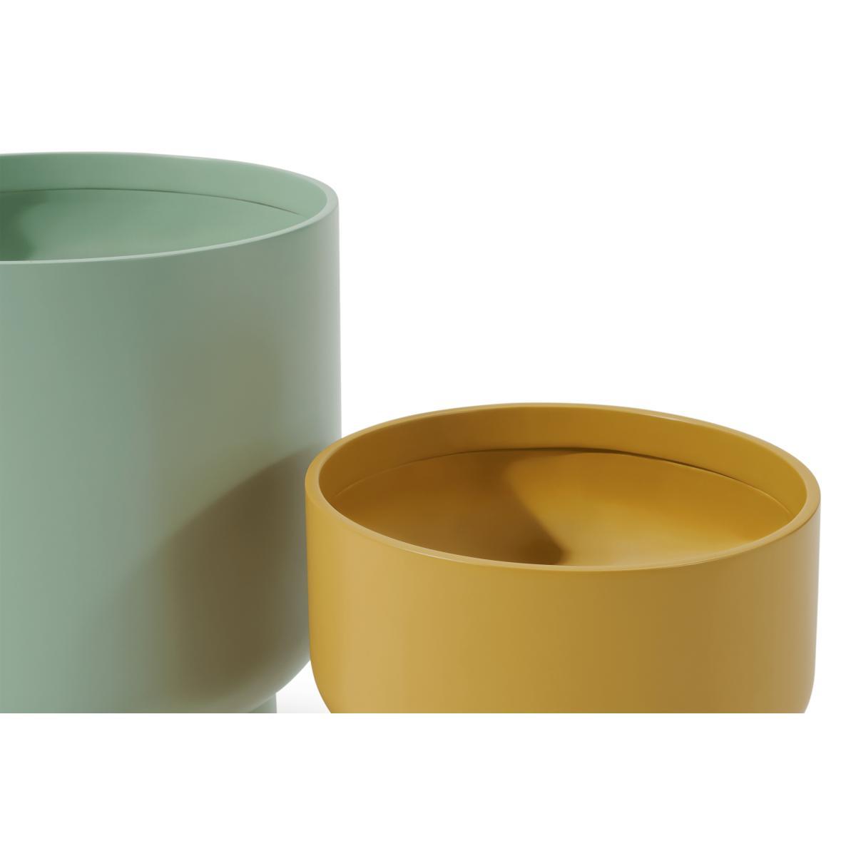 Shalin Set of 2 Round Planters, Large, Mint & Mustard Fibreglass – image 5