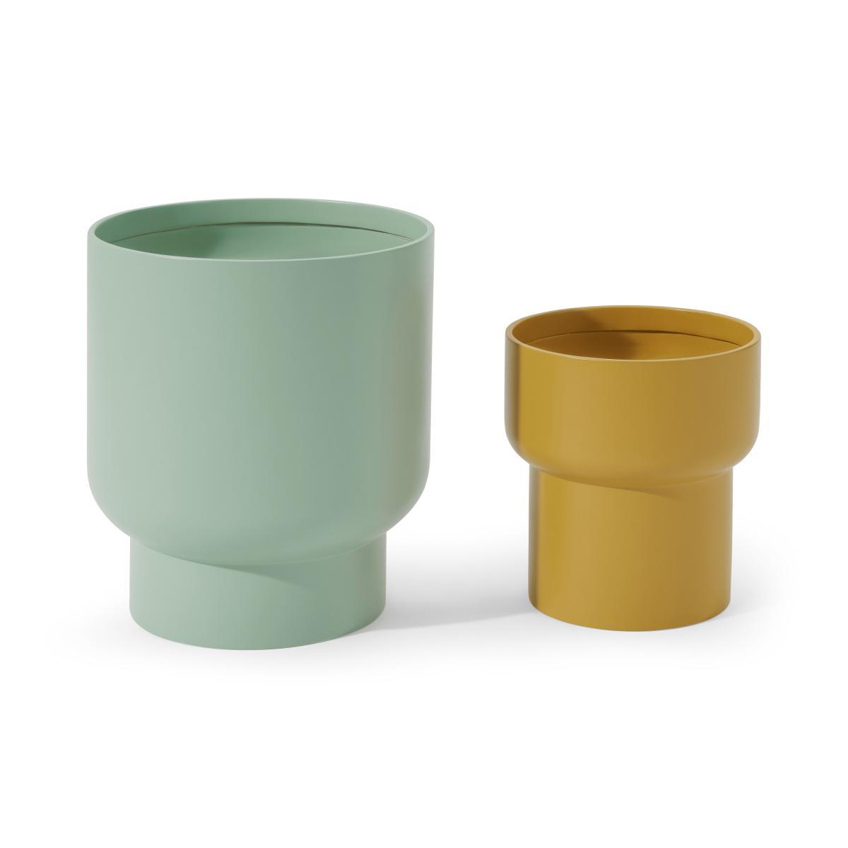Shalin Set of 2 Round Planters, Large, Mint & Mustard Fibreglass – image 6