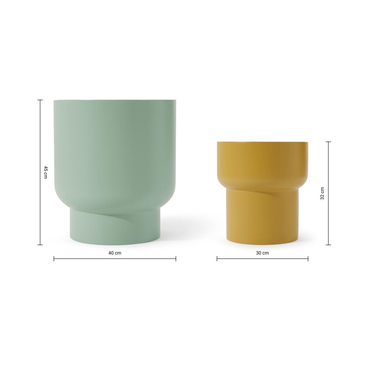 Shalin Set of 2 Round Planters, Large, Mint & Mustard Fibreglass – image 9