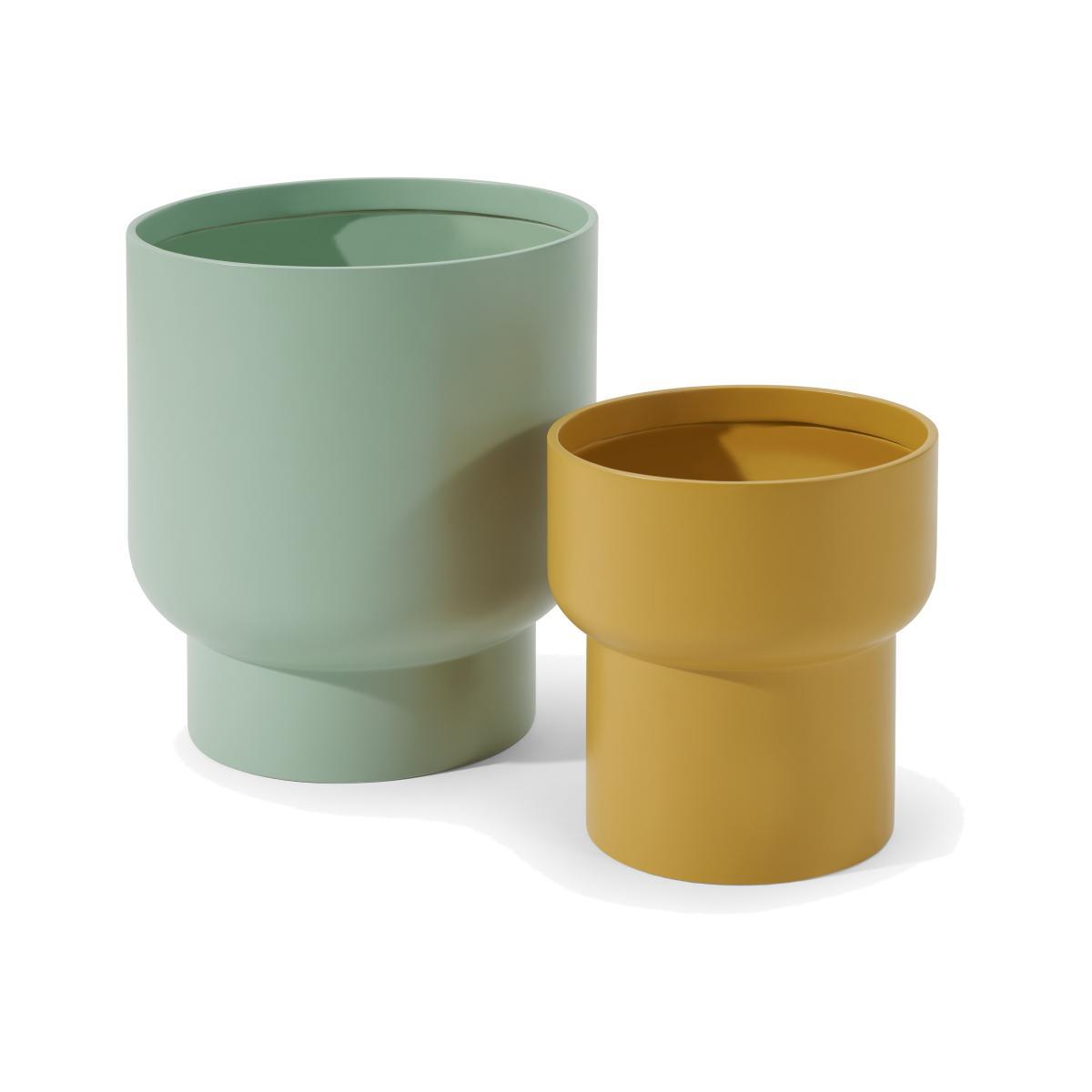 Shalin Set of 2 Round Planters, Large, Mint & Mustard Fibreglass – image 1