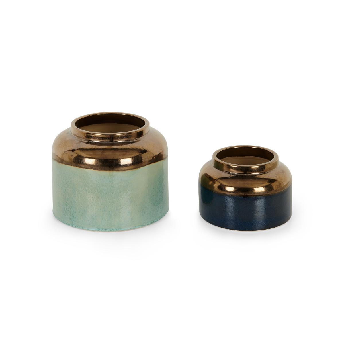 Gia Set Of Two Earthenware Metallic Glaze Planters, Multi – image 5