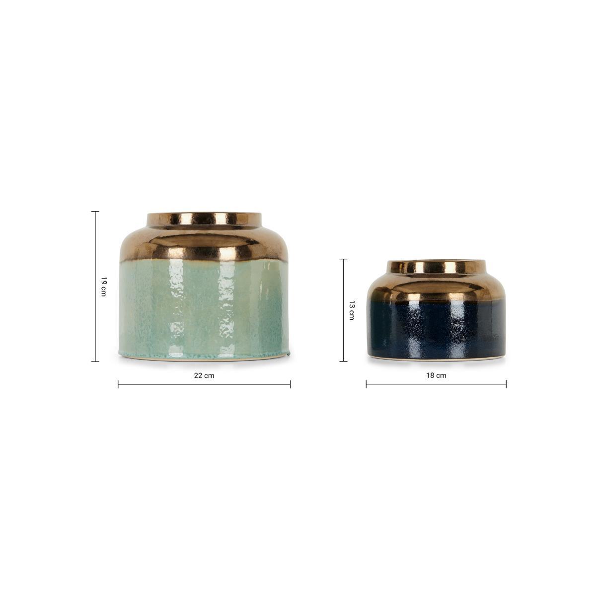 Gia Set Of Two Earthenware Metallic Glaze Planters, Multi – image 8