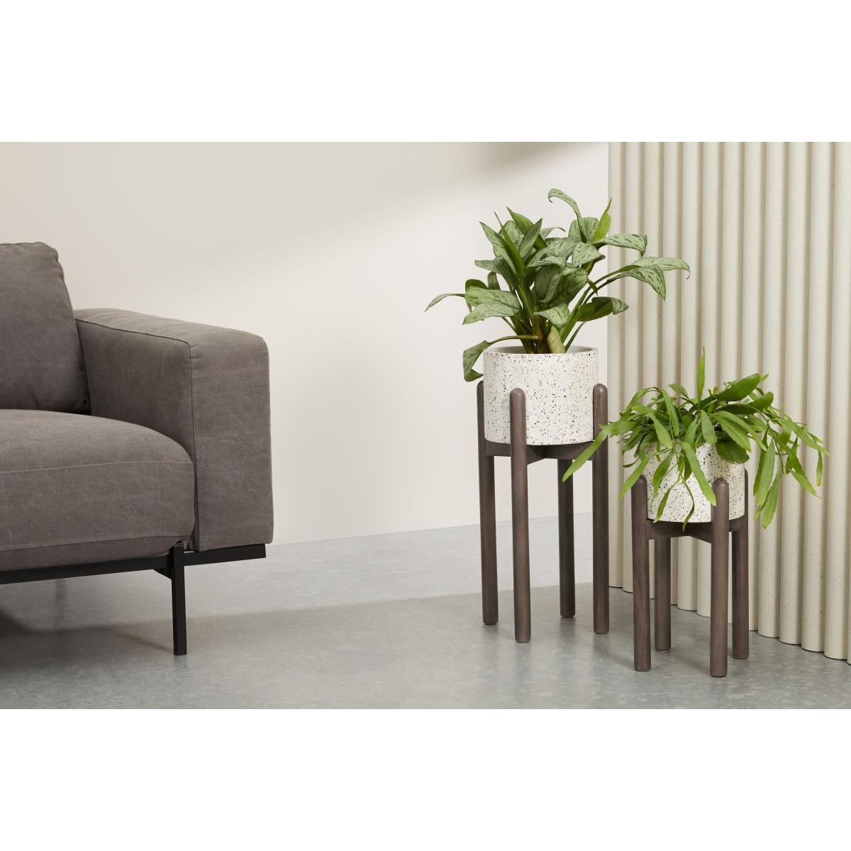 Hakuun Set of 2 Limited Edition Terrazzo Plant Pots With Rubberwood Legs, White Speckle – image 3