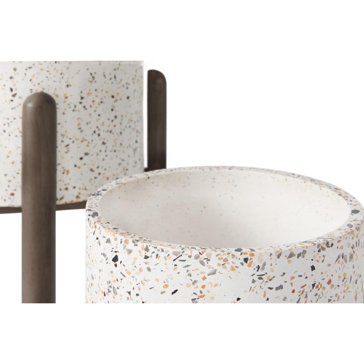 Hakuun Set of 2 Limited Edition Terrazzo Plant Pots With Rubberwood Legs, White Speckle – image 4
