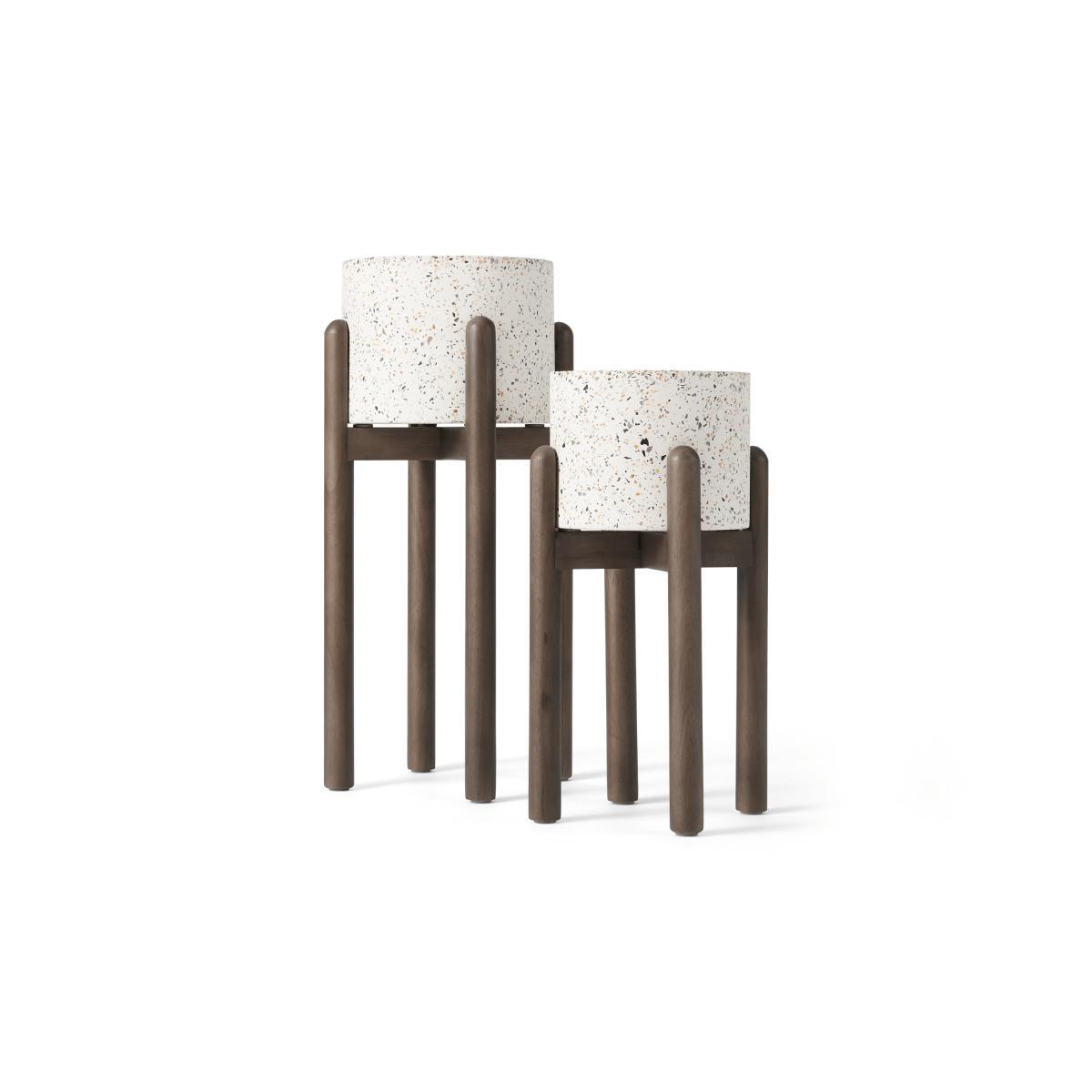 Hakuun Set of 2 Limited Edition Terrazzo Plant Pots With Rubberwood Legs, White Speckle – image 5
