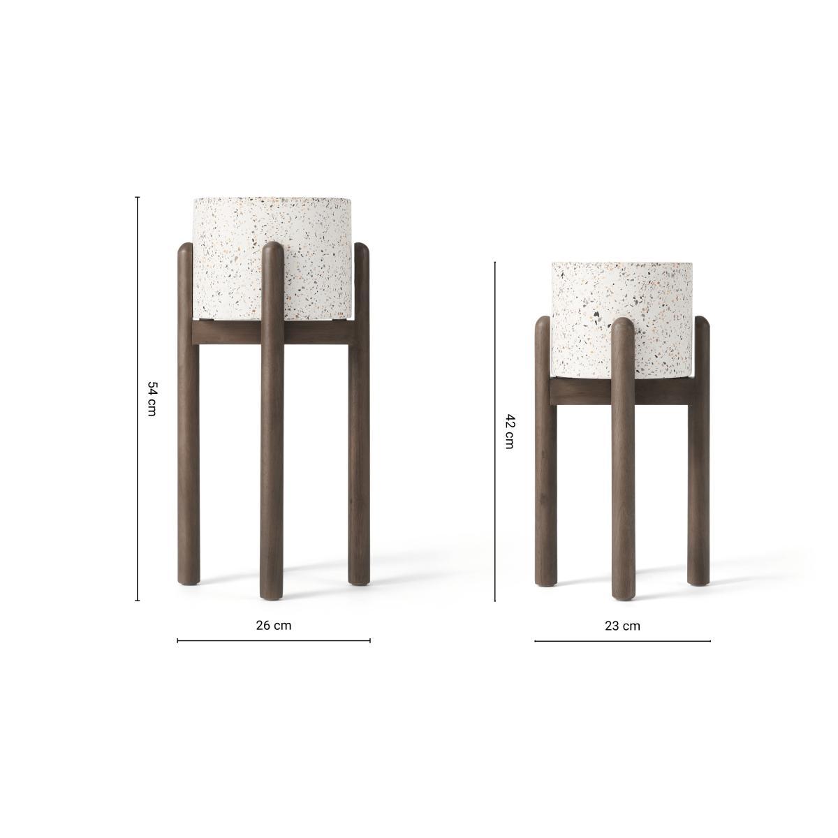 Hakuun Set of 2 Limited Edition Terrazzo Plant Pots With Rubberwood Legs, White Speckle – image 7