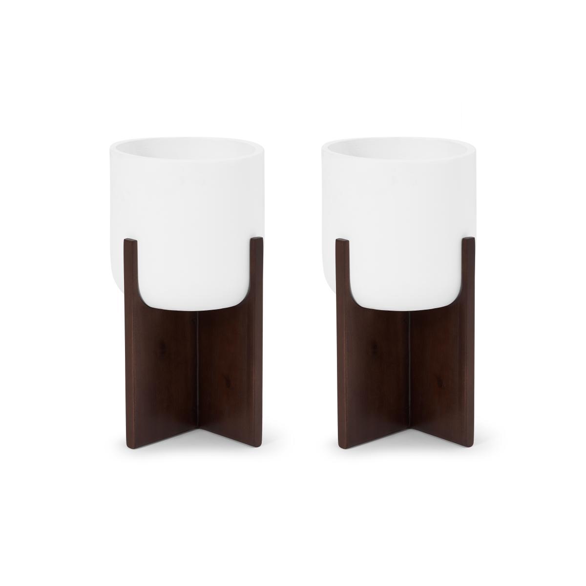 Barwyn Set of 2 Tall Planters with Stands, Stone Fibre Cement & Acacia – image 3