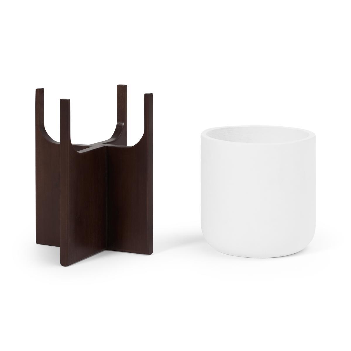 Barwyn Set of 2 Tall Planters with Stands, Stone Fibre Cement & Acacia – image 6