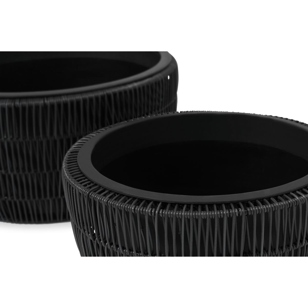 Nadda Set of 2 Round Low Plant Stands, Black Polyrattan – image 4