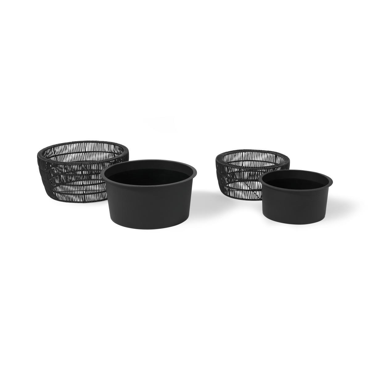 Nadda Set of 2 Round Low Plant Stands, Black Polyrattan – image 5
