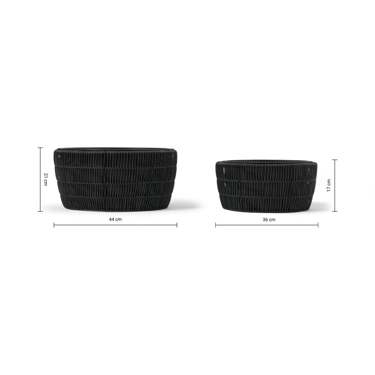 Nadda Set of 2 Round Low Plant Stands, Black Polyrattan – image 7