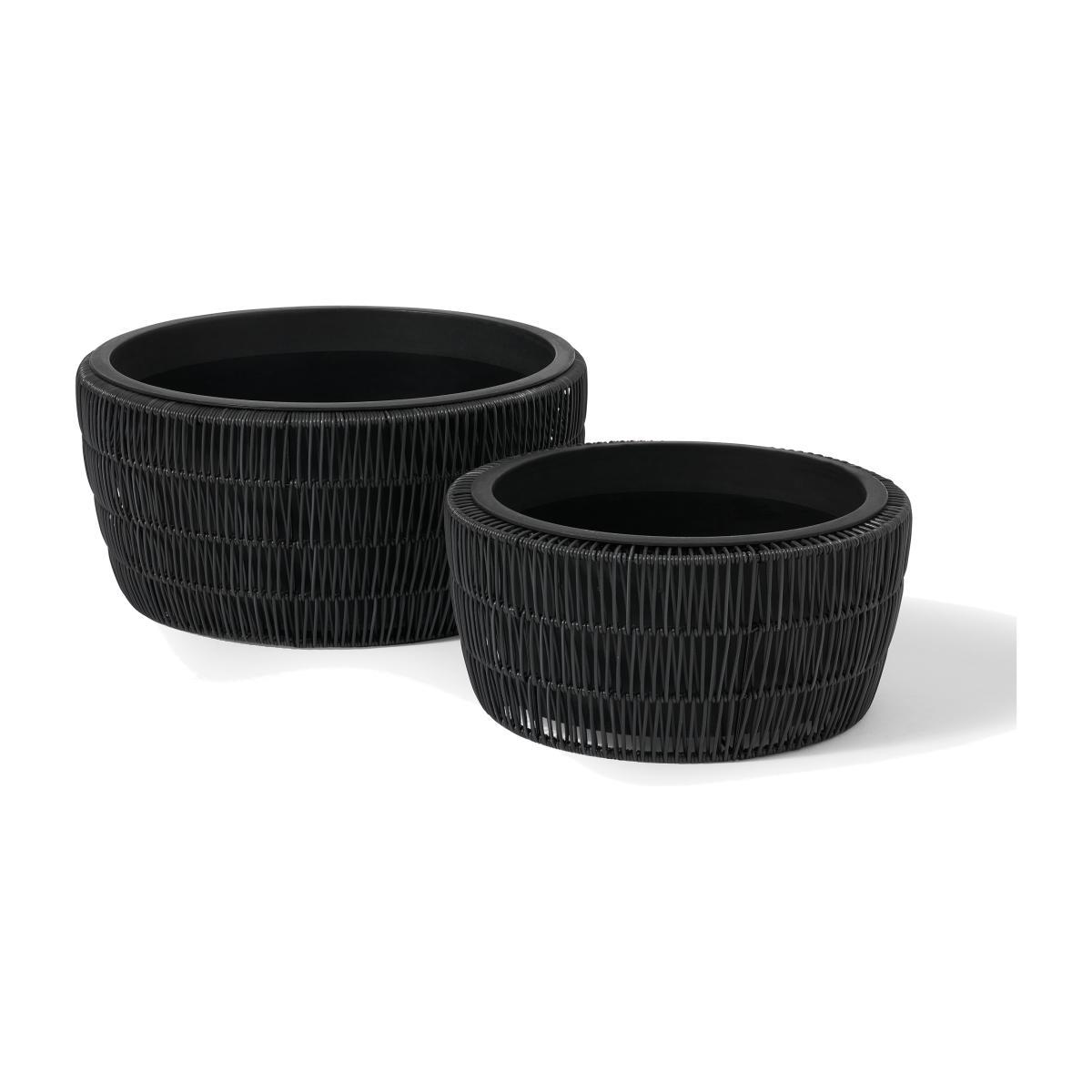 Nadda Set of 2 Round Low Plant Stands, Black Polyrattan – image 1