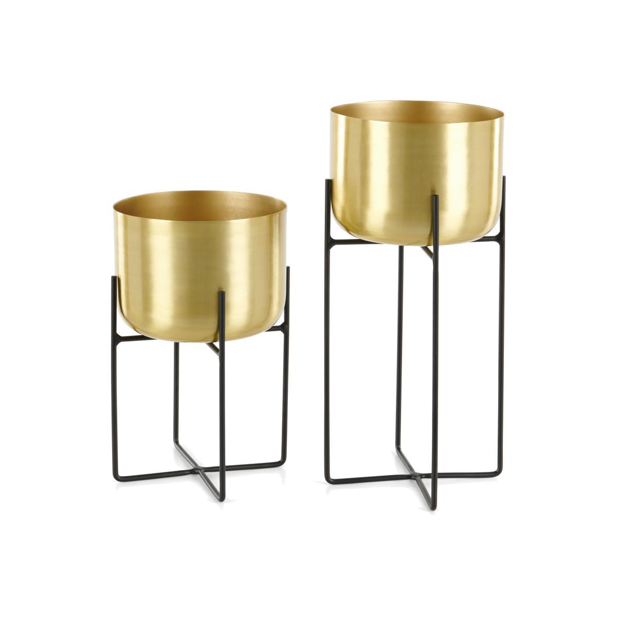 Salix Set Of Two Large Plant Stands, Brass – image 1