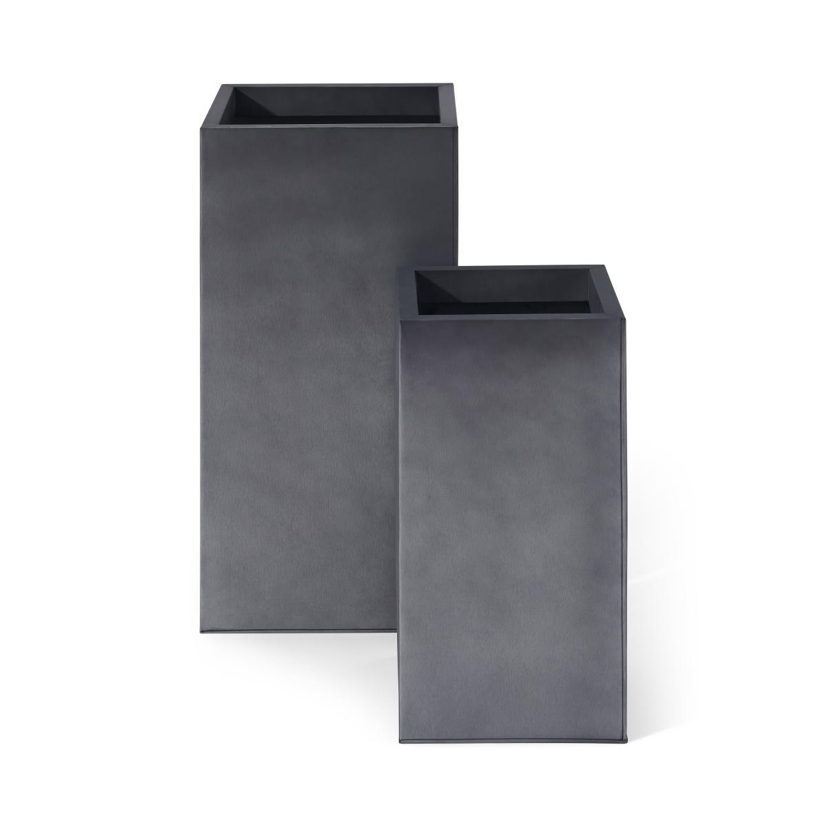 Razan Set of 2 Tall Galvanized Square Planters, Silver – image 2