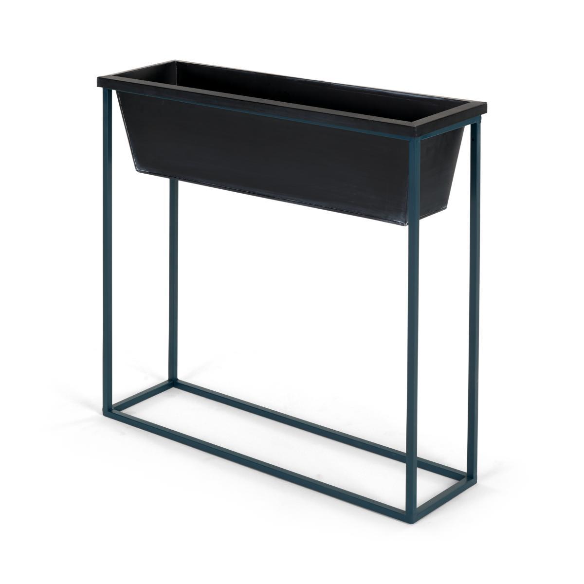 Noor Free Standing High Galvanized Iron Rectangular Plant Stand, Black & Teal – image 2