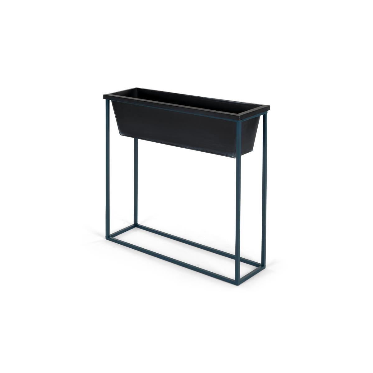 Noor Free Standing High Galvanized Iron Rectangular Plant Stand, Black & Teal – image 3