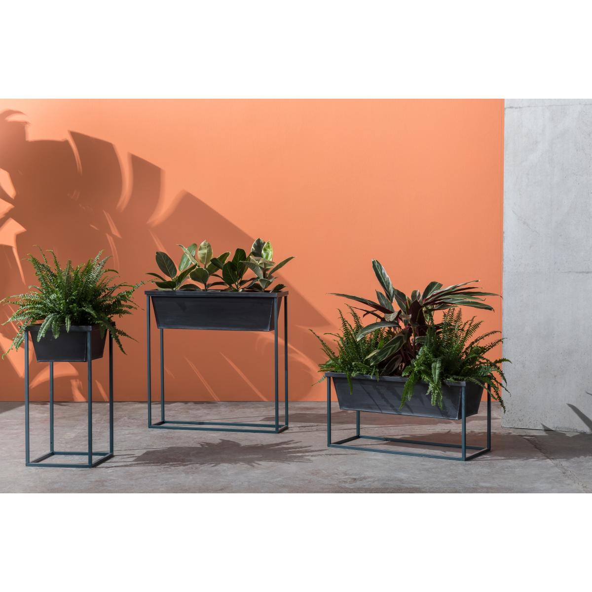 Noor Free Standing High Galvanized Iron Rectangular Plant Stand, Black & Teal – image 4