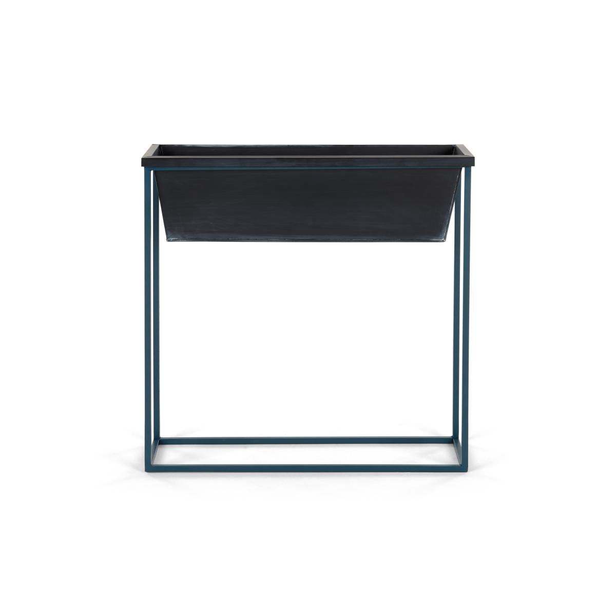Noor Free Standing High Galvanized Iron Rectangular Plant Stand, Black & Teal – image 6
