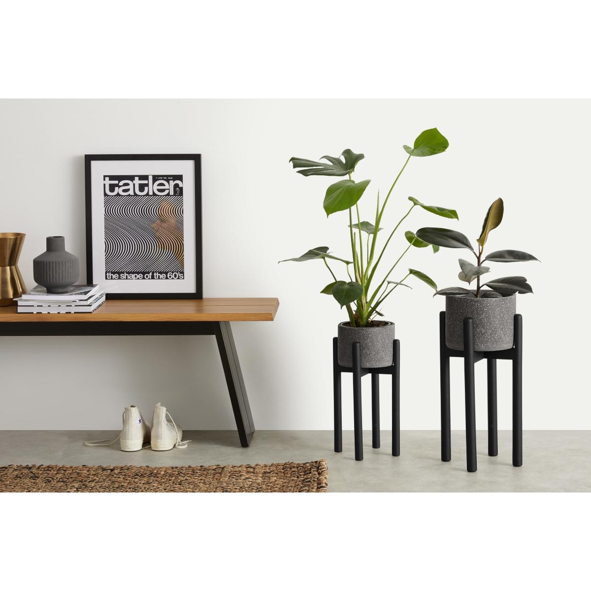 Hakuun Set Of Two Terrazzo Plant Pots With Rubberwood Legs, Grey & Black – image 3