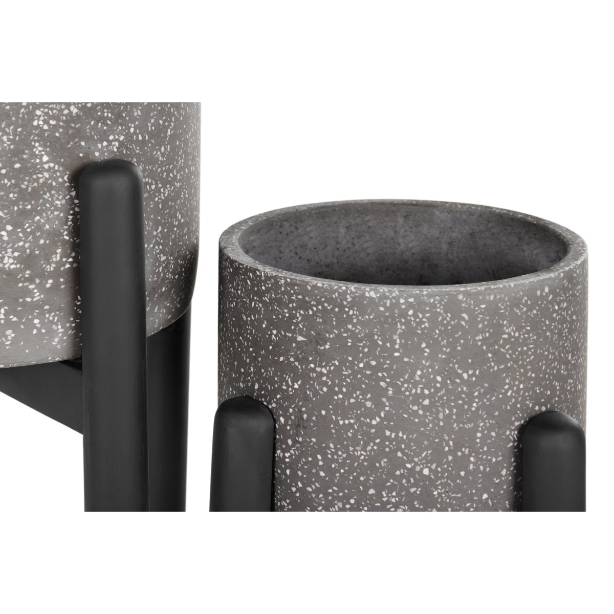 Hakuun Set Of Two Terrazzo Plant Pots With Rubberwood Legs, Grey & Black – image 6