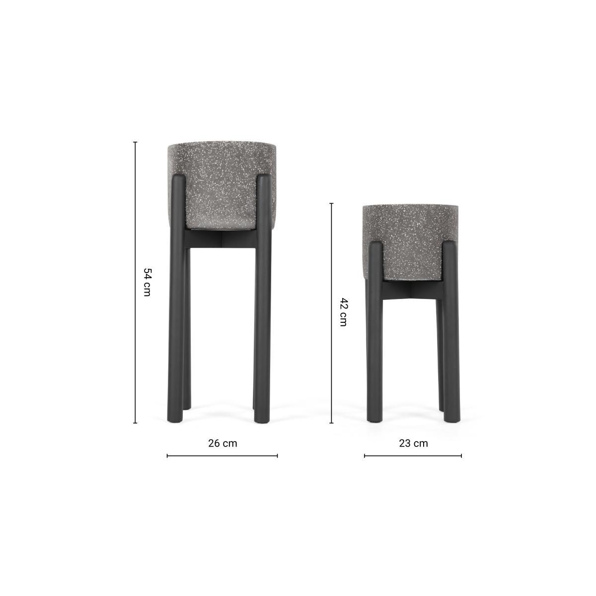 Hakuun Set Of Two Terrazzo Plant Pots With Rubberwood Legs, Grey & Black – image 9