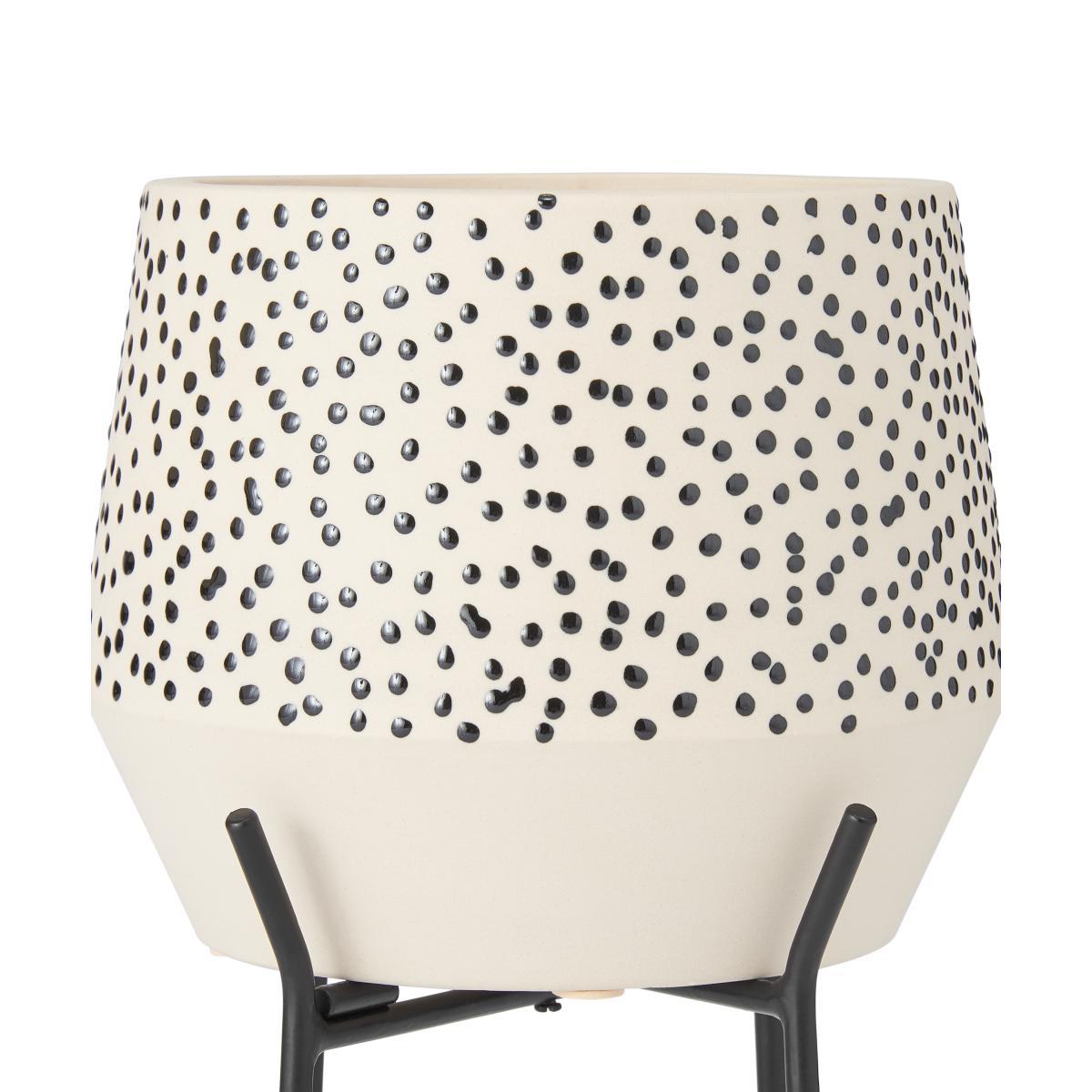 Mano Set of 2 Polka Dot Earthenware Planter with Stand, White & Black – image 4