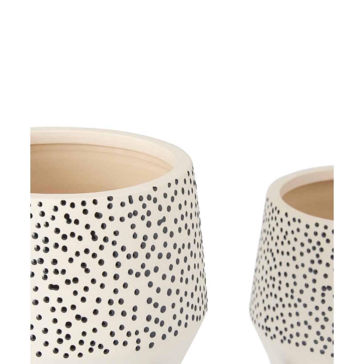 Mano Set of 2 Polka Dot Earthenware Planter with Stand, White & Black – image 6